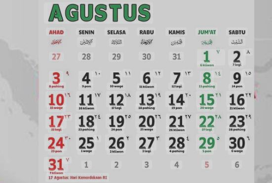 Kalender Agustus 2025 dengan sorotan pada tanggal 18 Judul